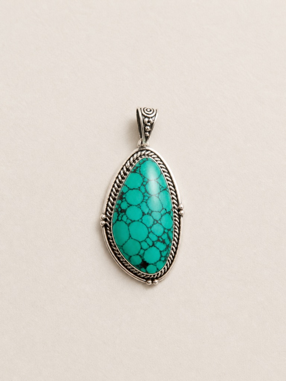 Natural Turquoise Pendant in 925 Sterling Silver – Handmade in Nepal